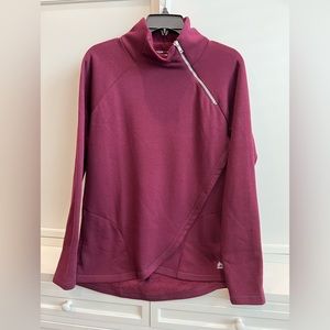 Women’s RBX Mock neck asymmetrical zip pullover, size Medium